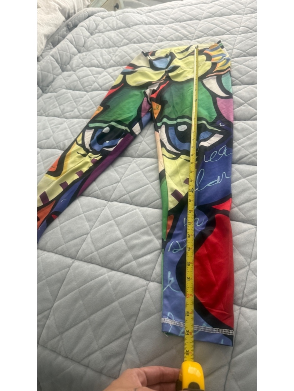 Abstract Pop Art Face Print High Waist Cropped Leggings Yoga Festival Size S - Picture 5 of 5